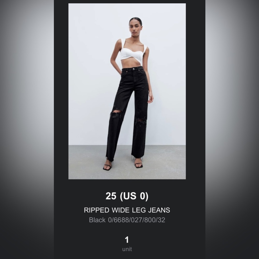ZARA black wide leg ripped jeans NWT
